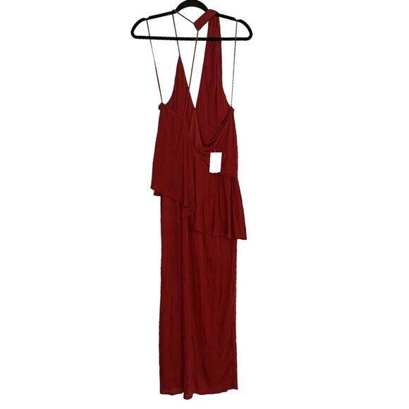 NEW Reiss Xena Strappy Dark Red Open Back Plunge Neck Midi Dress US 8 - Picture 4 of 11
